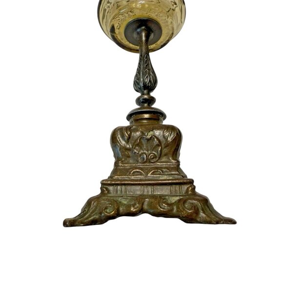 Smoke Tree Bark Brass & Glass Candle Holder Chalice 8 inch Tall 2 5/8 Rim to Rim - Picture 5 of 9